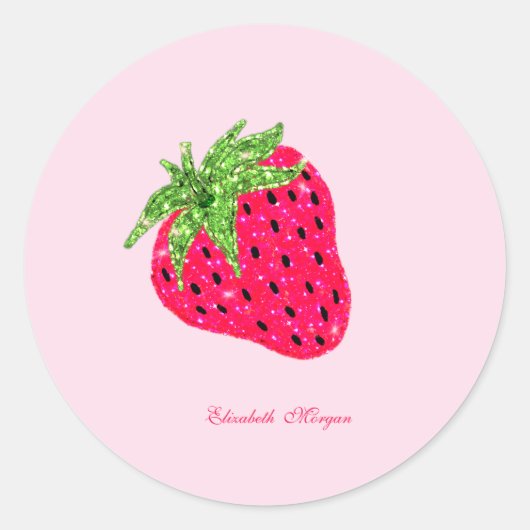 Rol Glitter Strawberry Pink Ronde Sticker (Voorkant)