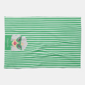 Rol grijs-geharreld Woman Groene Aangepaste Naam Theedoek (Horizontaal)