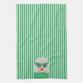 Rol grijs-geharreld Woman Groene Aangepaste Naam Theedoek (Verticaal)