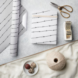 Rol grijs wit en zwart prikkeldraad cadeaupapier