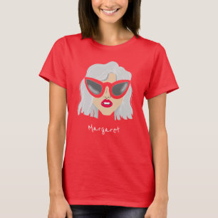 Rol grijze vrouw met bril aangepaste naam t-shirt
