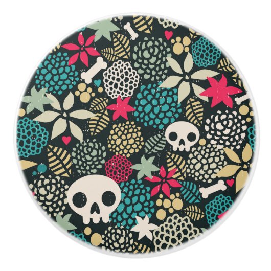 Rol in bloemen keramische knop (Voorkant)