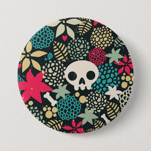 Rol in bloemen ronde button 7,6 cm (Voorkant)