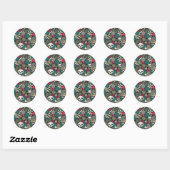 Rol in bloemen ronde sticker (Vel)