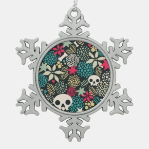 Rol in bloemen tin sneeuwvlok ornament