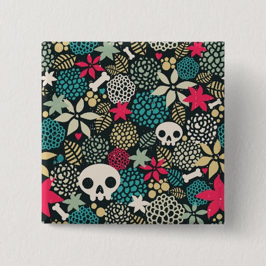 Rol in bloemen vierkante button 5,1 cm (Voorkant)