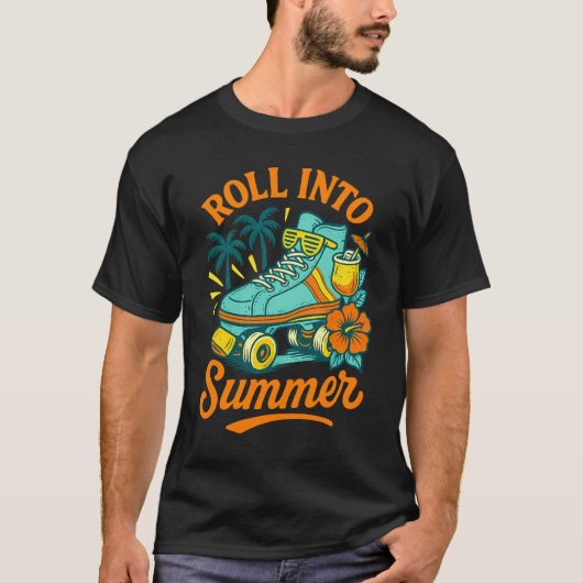Rol in de zomer Retro Roller Schaats T-shirt (Voorkant)