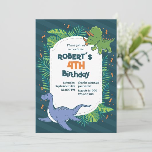 Rol in Plezier! Handgetekende Dinosaurus Verjaarda Kaart (Staand voorkant)