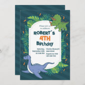 Rol in Plezier! Handgetekende Dinosaurus Verjaarda Kaart (Voorkant / Achterkant)