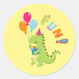 Rol in Plezier met een Dino-Mite Party! Ronde Sticker