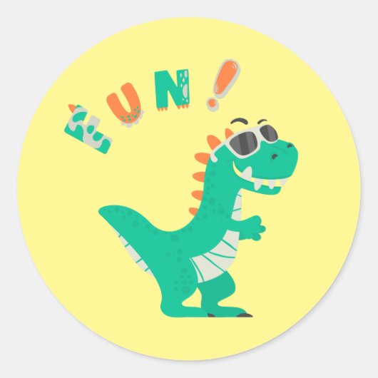 Rol in Plezier met een Dino-Mite Party! Ronde Sticker (Voorkant)