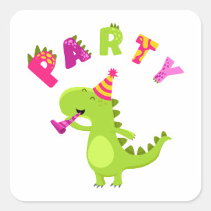 Rol in Plezier met een Dino-Mite Party! Vierkante Sticker