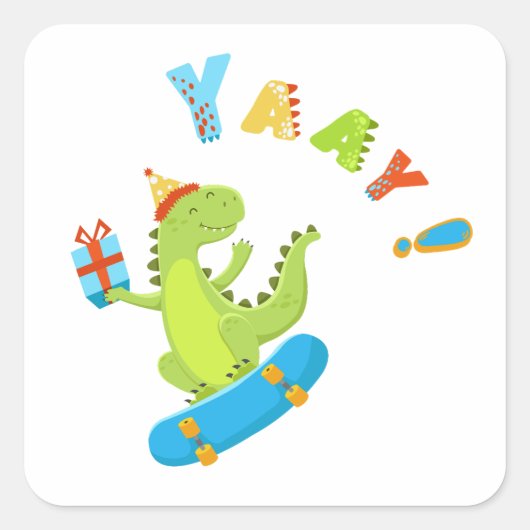 Rol in Plezier met een Dino-Mite Party! Vierkante Sticker (Voorkant)