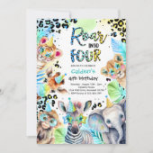 Rol in Vier Safari Blauwe Jongen Luipaard Verjaard Kaart (Voorkant)