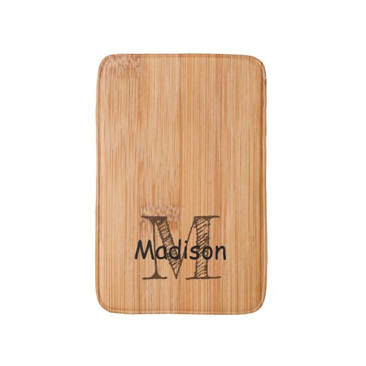 Rol lichtbruin bamboehout Monogram Badmat (Voorkant Verticaal)