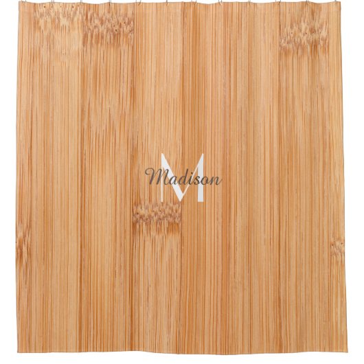 Rol lichtbruin bamboehout Monogram Douchegordijn (Voorkant)