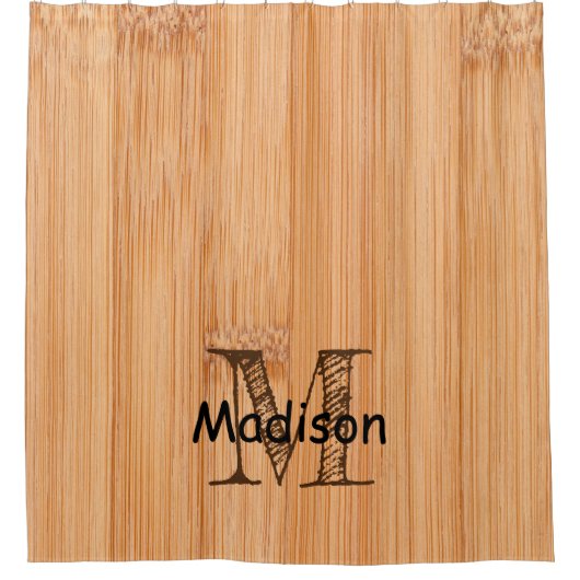 Rol lichtbruin bamboehout Monogram Douchegordijn (Voorkant)