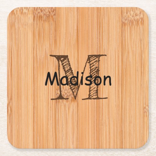 Rol lichtbruin bamboehout Monogram Kartonnen Onderzetters (Voorkant)