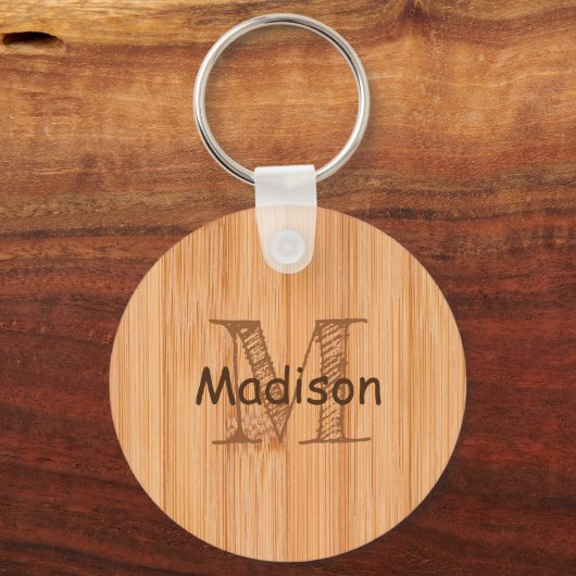 Rol lichtbruin bamboehout Monogram Sleutelhanger (Voorkant)