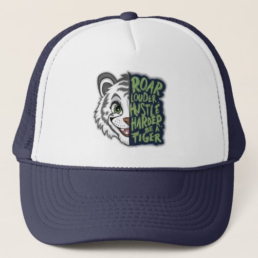 Rol luider, drukte harder, tijger | trucker pet (Voorkant)
