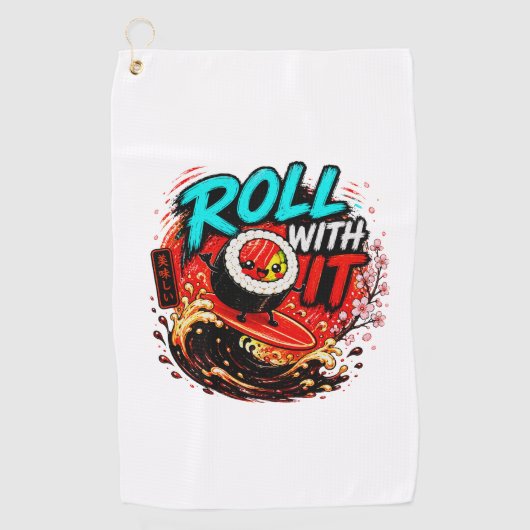 Rol met het – Grappig surfend sushi-ontwerp Golfhanddoek (Voorkant)