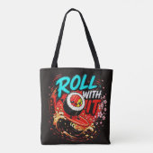 Rol met het – Grappig surfend sushi-ontwerp Tote Bag (Achterkant)