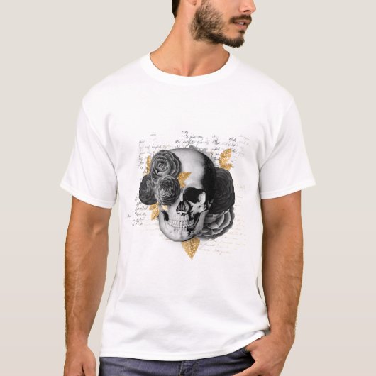 Rol met zwarte bloemen en gouden bladeren Gothic T-shirt (Voorkant)