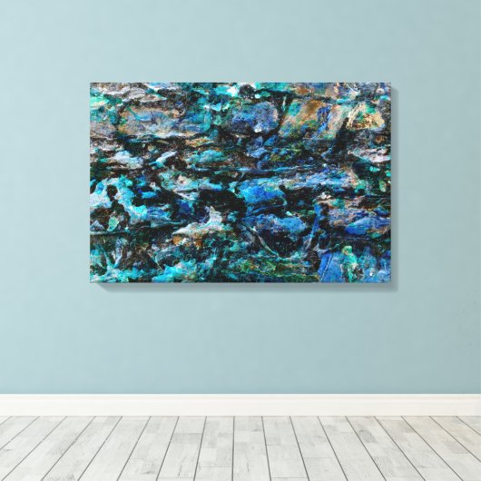 Rol, modern blauw verfoud ontwerp voor oude muurgr canvas afdruk (Insitu (Houten vloer))