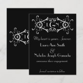  Rol Monogram Zwarte & Witte Uitnodiging (Voorkant / Achterkant)