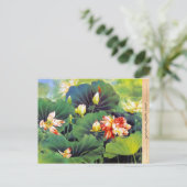 Rol mooie chinese lotusbloem groene bladkunst briefkaart (Staand voorkant)