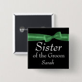 Rol naam groene en zwarte bruiloft vierkante button 5,1 cm (Voorkant /achterkant)