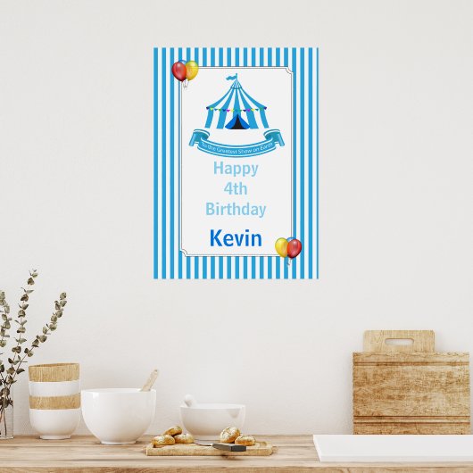 Rol op! Rol op! Circus Verjaardag Poster in blauw (Keuken)