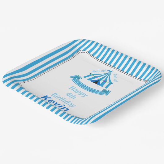 Rol op! Rol op! Circus verjaardagsfeestje blauw Papieren Bordje (Gebogen)