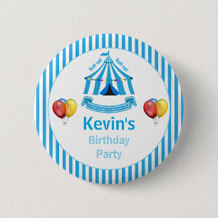 Rol op! Rol op! Circus verjaardagsfeestje blauw Ronde Button 5,7 Cm