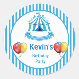 Rol op! Rol op! Circus verjaardagsfeestje blauw Ronde Sticker
