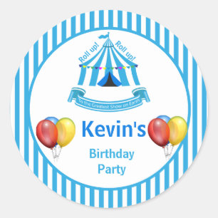 Rol op! Rol op! Circus verjaardagsfeestje blauw Ronde Sticker