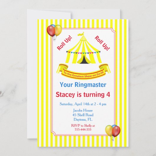 Rol op! Rol op! Circus verjaardagsfeestje geel Kaart (Voorkant)