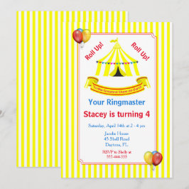Rol op! Rol op! Circus verjaardagsfeestje geel Kaart