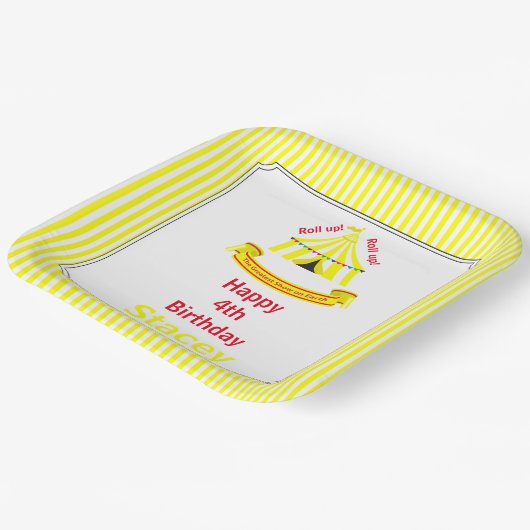 Rol op! Rol op! Circus verjaardagsfeestje geel Papieren Bordje (Gebogen)