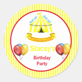 Rol op! Rol op! Circus verjaardagsfeestje geel Ronde Sticker