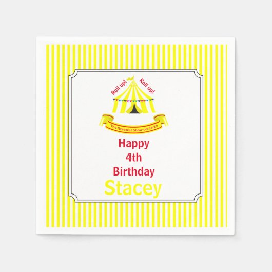Rol op! Rol op! Circus verjaardagsfeestje geel Servet (Voorkant)
