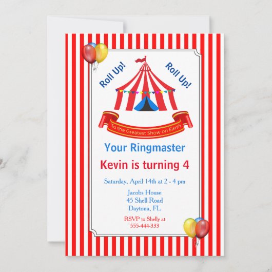 Rol op! Rol op! Circus verjaardagsfeestje in het r Kaart (Voorkant)