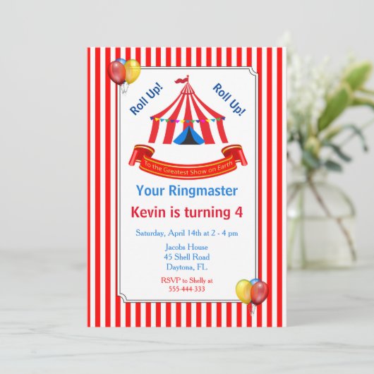 Rol op! Rol op! Circus verjaardagsfeestje in het r Kaart (Staand voorkant)