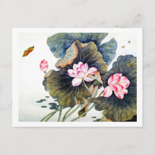 Rol-oraal chinese mooie lotus leaf butterf briefkaart