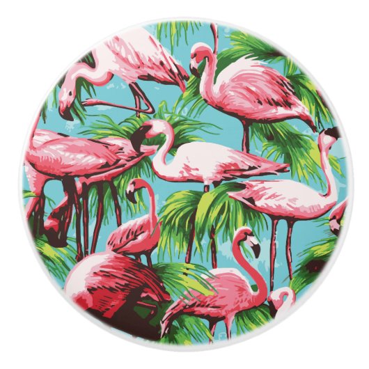 Rol Retro Roze flamingos Keramische Knop (Voorkant)