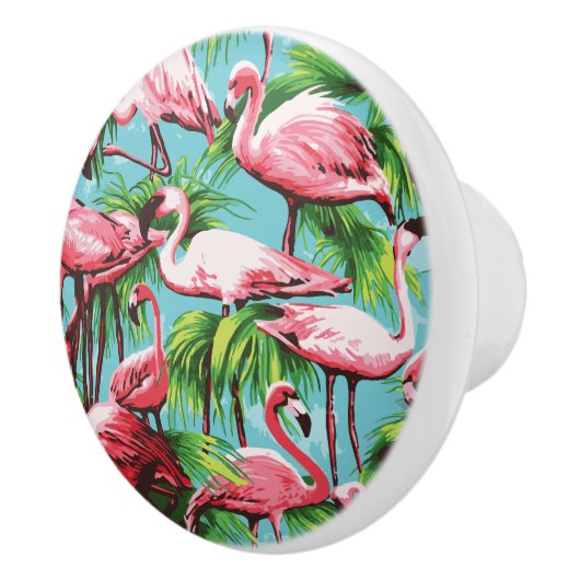 Rol Retro Roze flamingos Keramische Knop (Rechts)