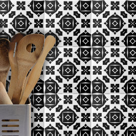 Rol stijlvol zwart en wit geometrisch patroon tegeltje