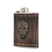 Rol van de schedel op Faux Wood Getextureerde Acht Heupfles (Links)