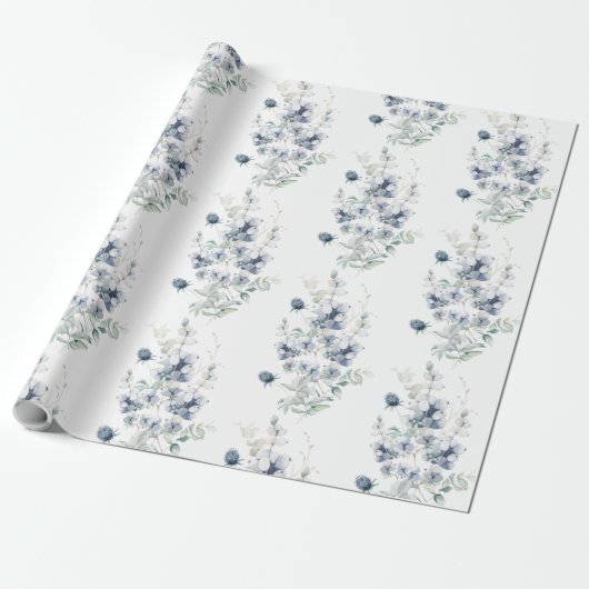 Rol van usty Blue Floral Cadeaupapier (Uitgerold)
