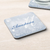 Rol, verbluffend, blauwe glitter-naam bier onderzetter (Linkerzijde)